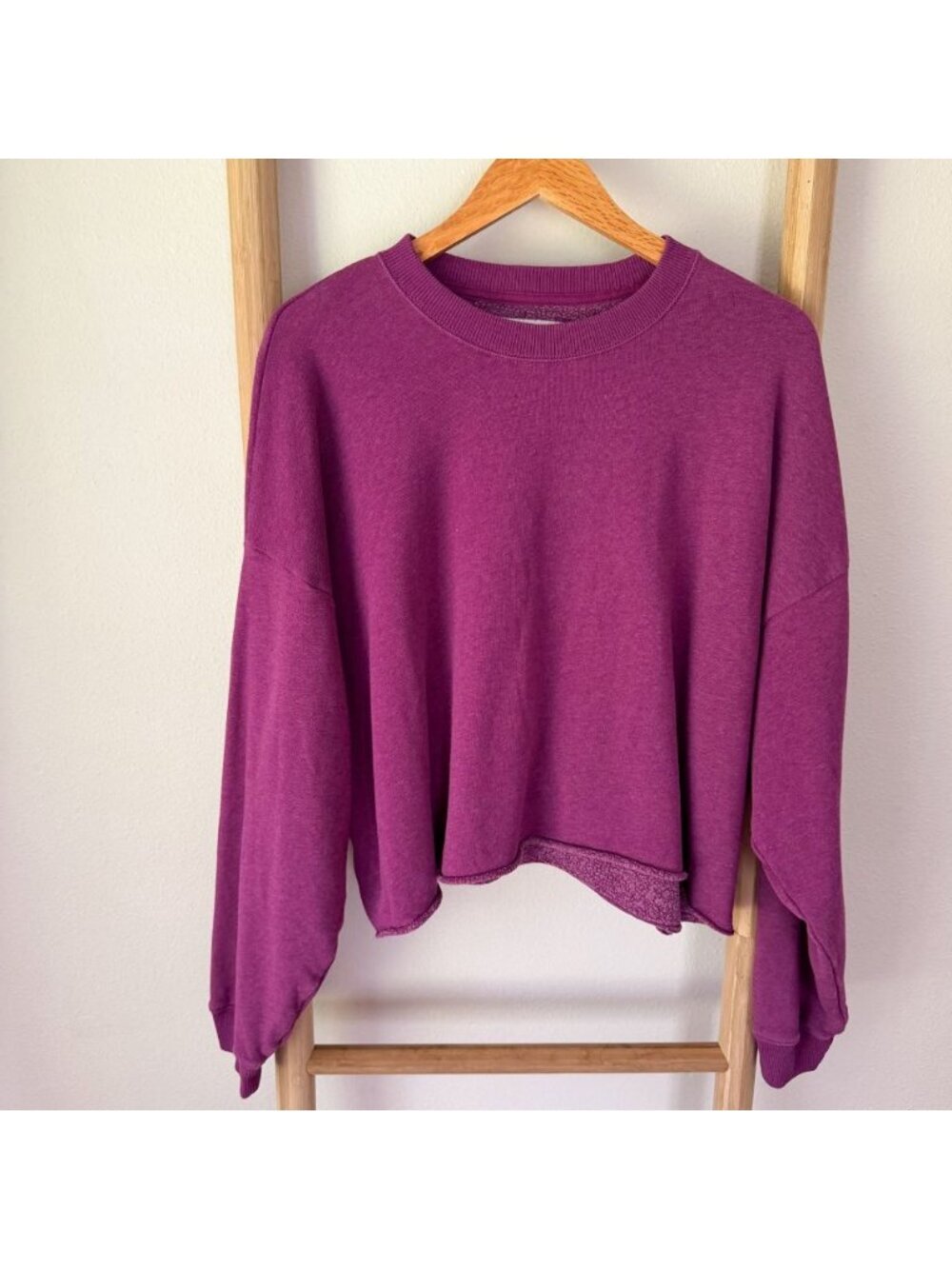 American Eagle Purple Fleece Raw Hem Sweatshirt XL Oversized Relaxed Fit